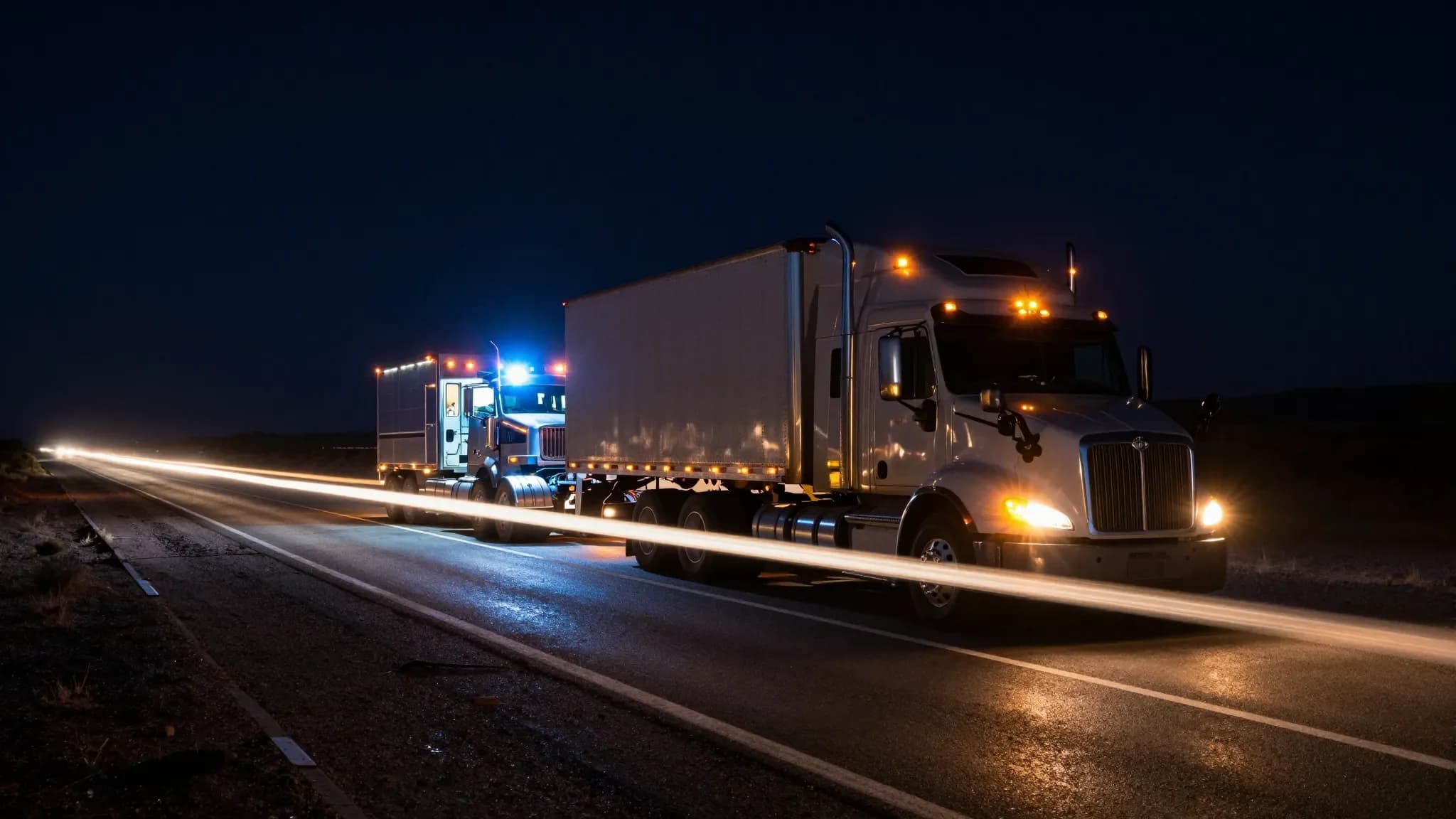 Mobile diesel repair service truck on a highway at night