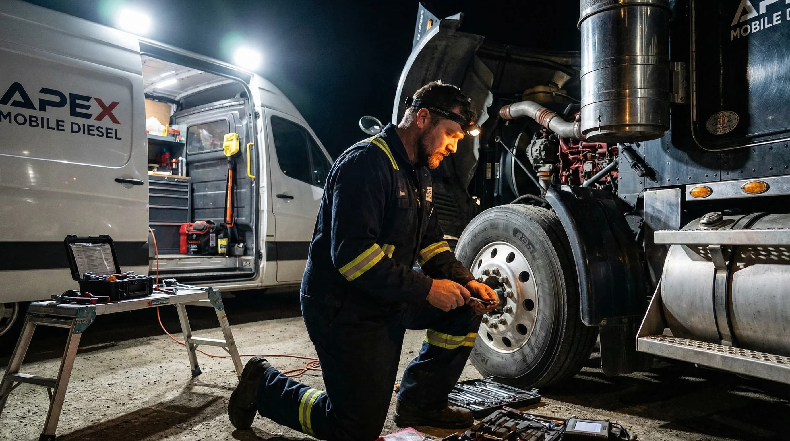 Vetted mobile diesel mechanic performing quality repair work
