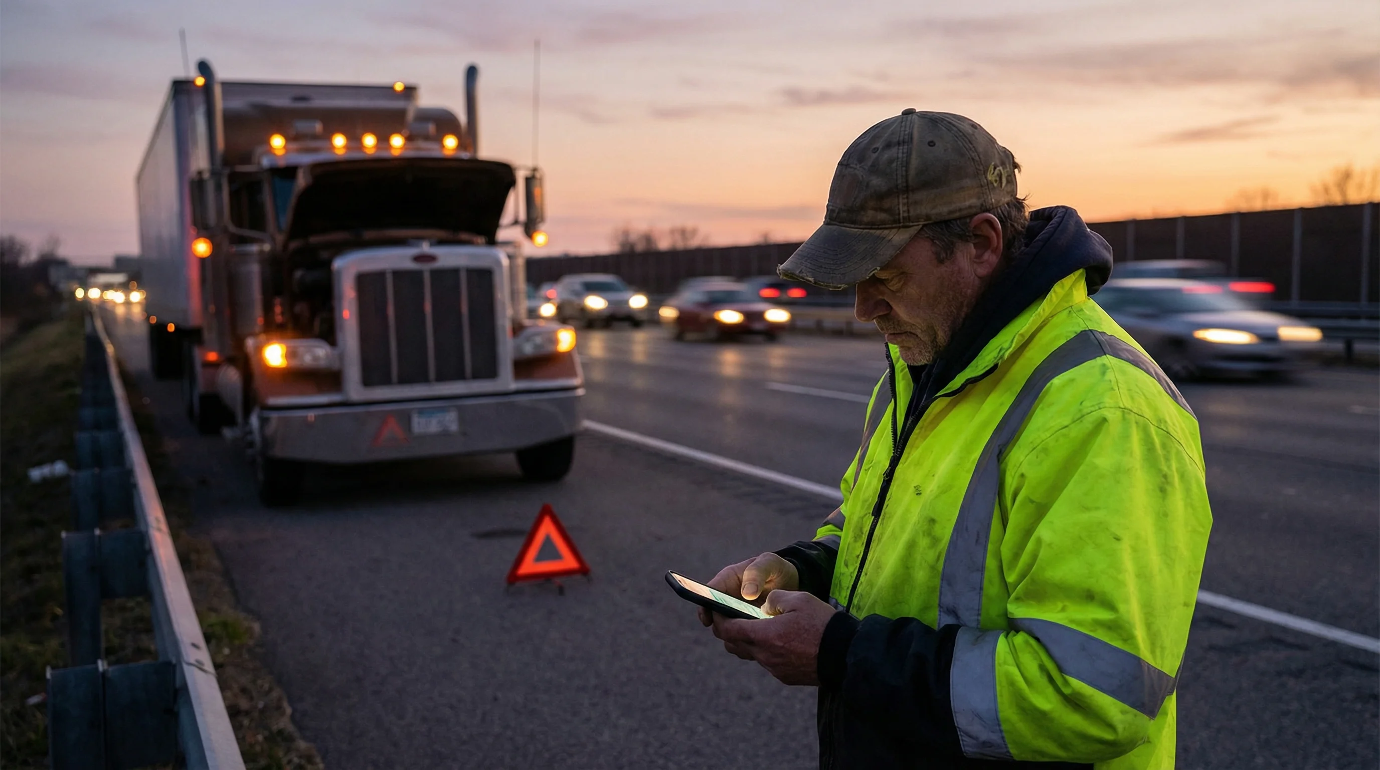 Trucker requesting mobile diesel repair roadside